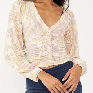NWT Free People Say The World cropped ruched floral top Medium boho cottagecore